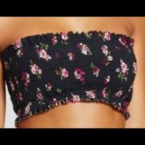 Smocked Underwire Floral Bandeau Bikini Top